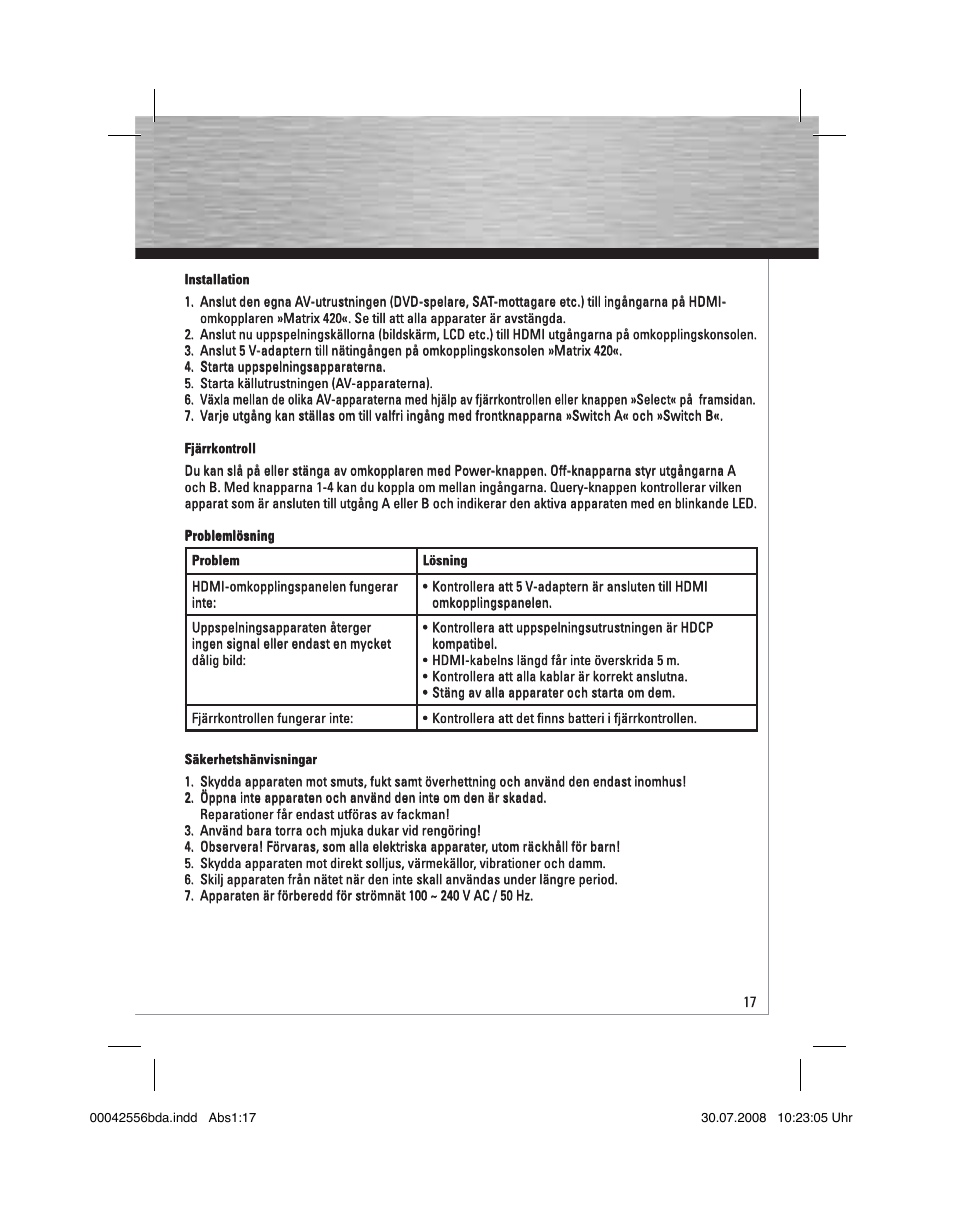 Hama HDMI Matrix Switcher 4x2 User Manual | Page 18 / 36