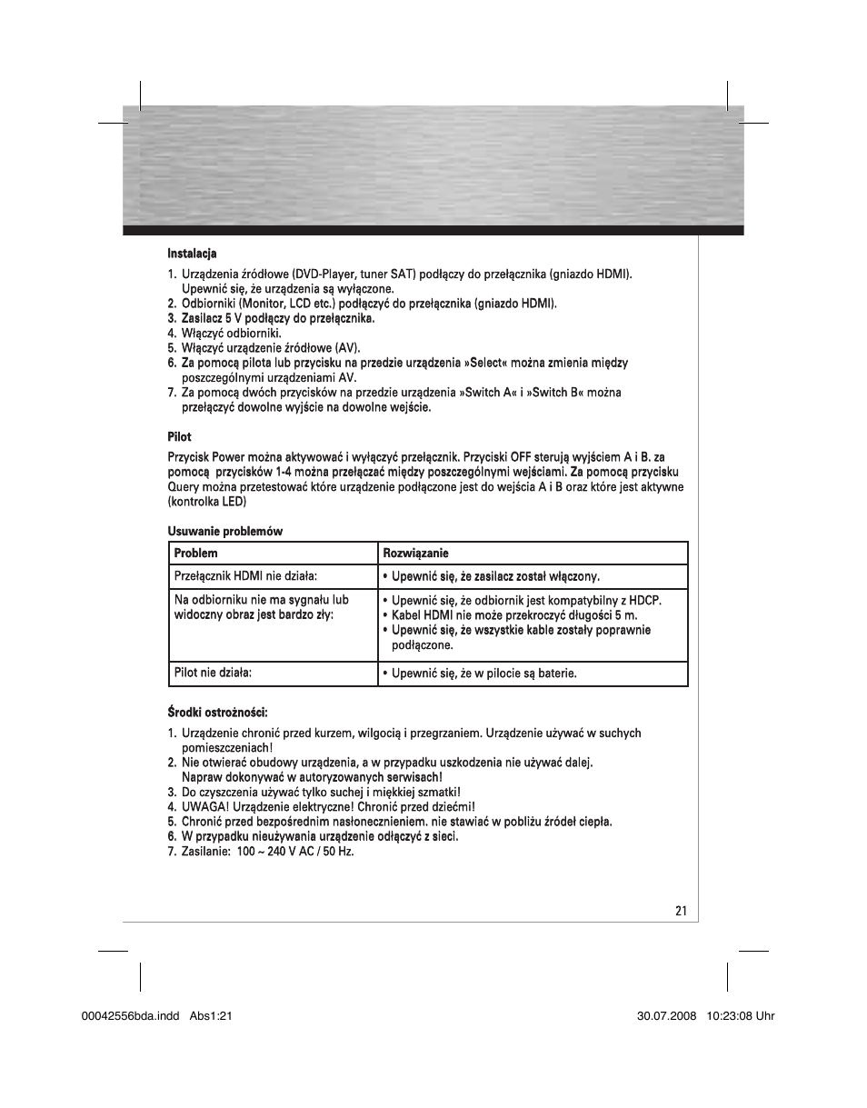 Hama HDMI Matrix Switcher 4x2 User Manual | Page 22 / 36