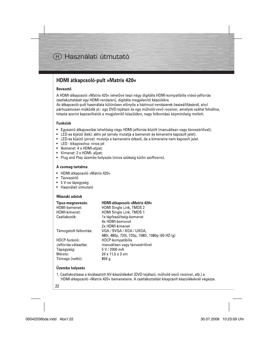 Hama HDMI Matrix Switcher 4x2 User Manual | Page 23 / 36