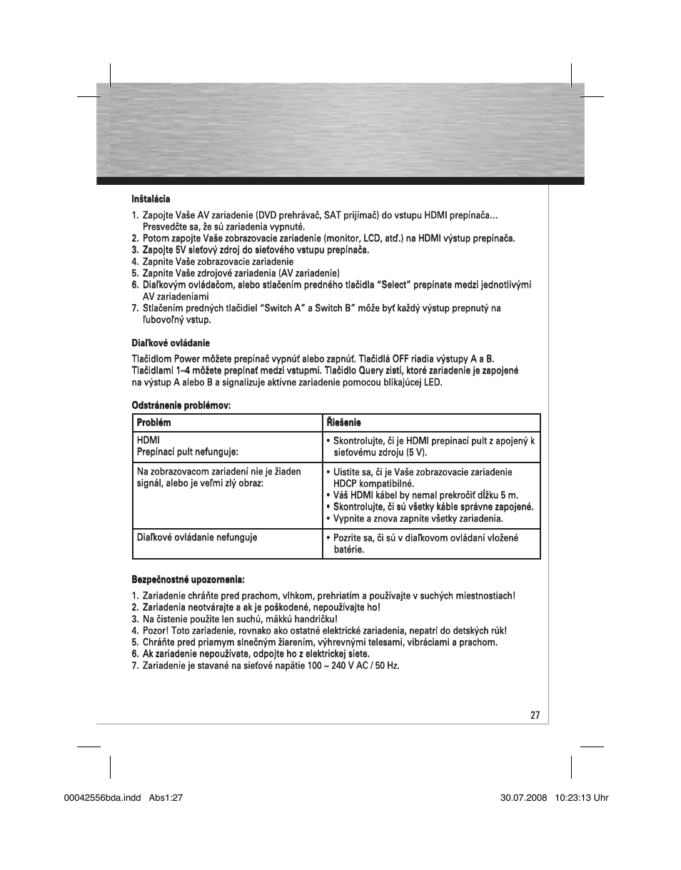 Hama HDMI Matrix Switcher 4x2 User Manual | Page 28 / 36