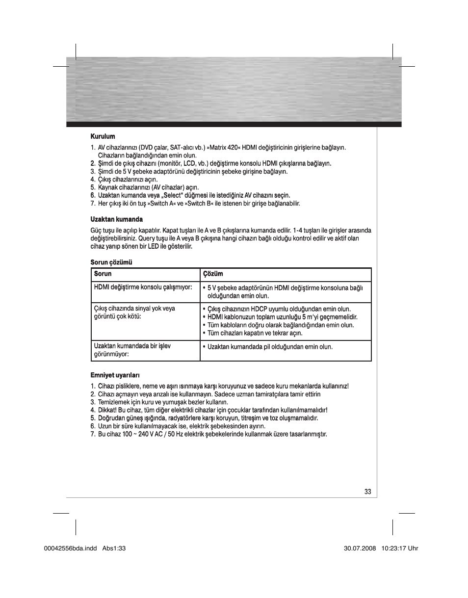 Hama HDMI Matrix Switcher 4x2 User Manual | Page 34 / 36