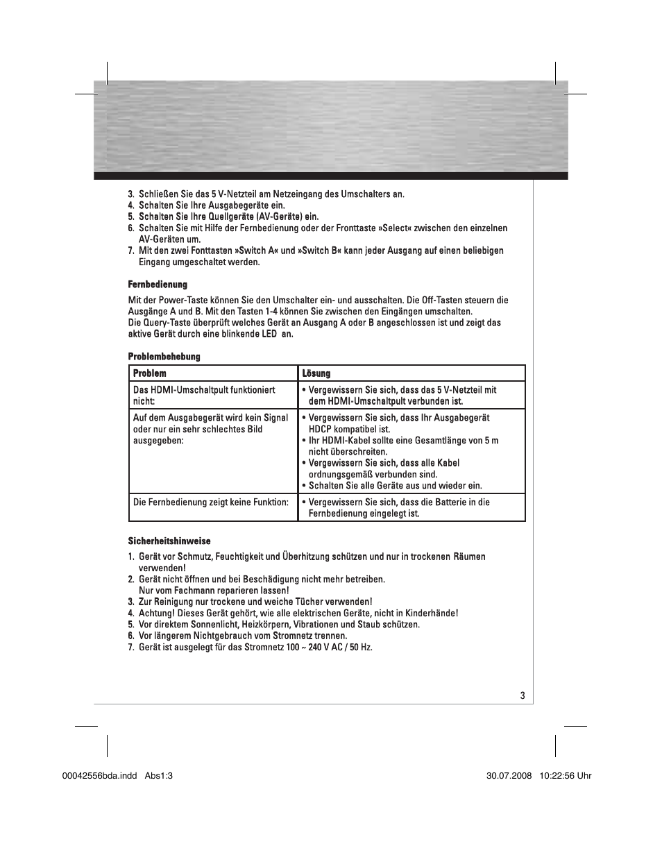 Hama HDMI Matrix Switcher 4x2 User Manual | Page 4 / 36