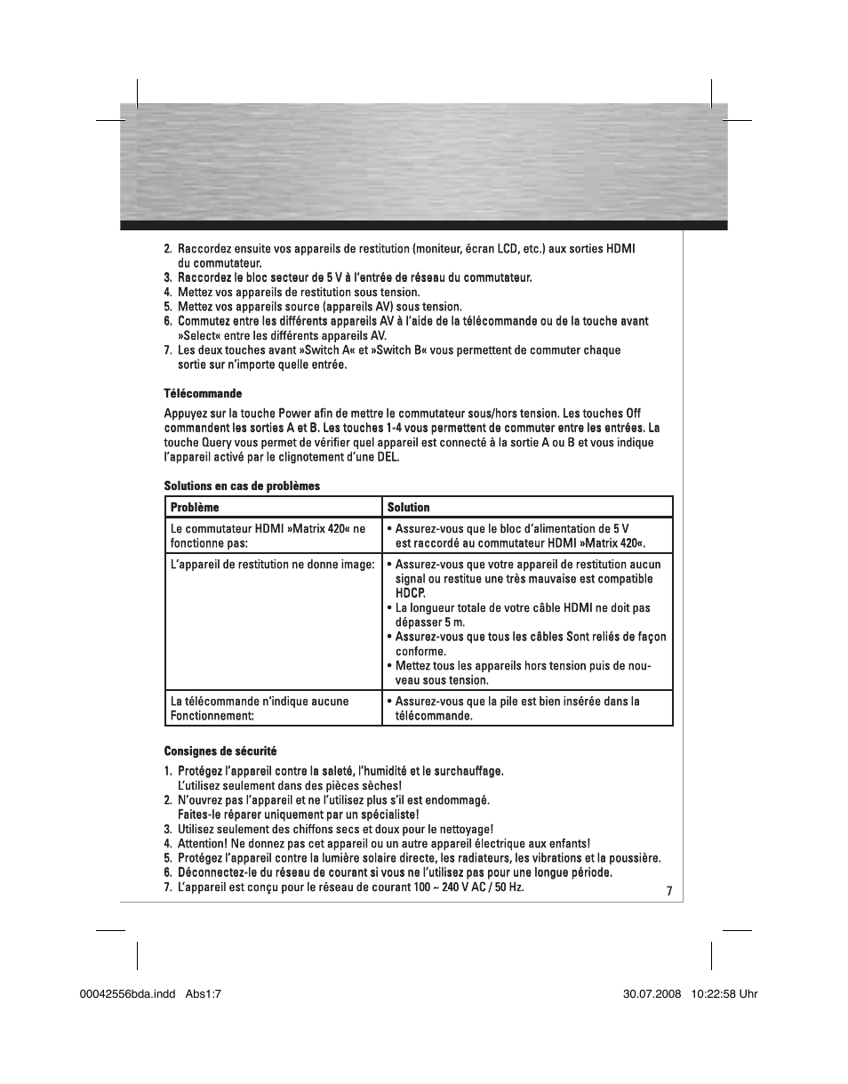 Hama HDMI Matrix Switcher 4x2 User Manual | Page 8 / 36