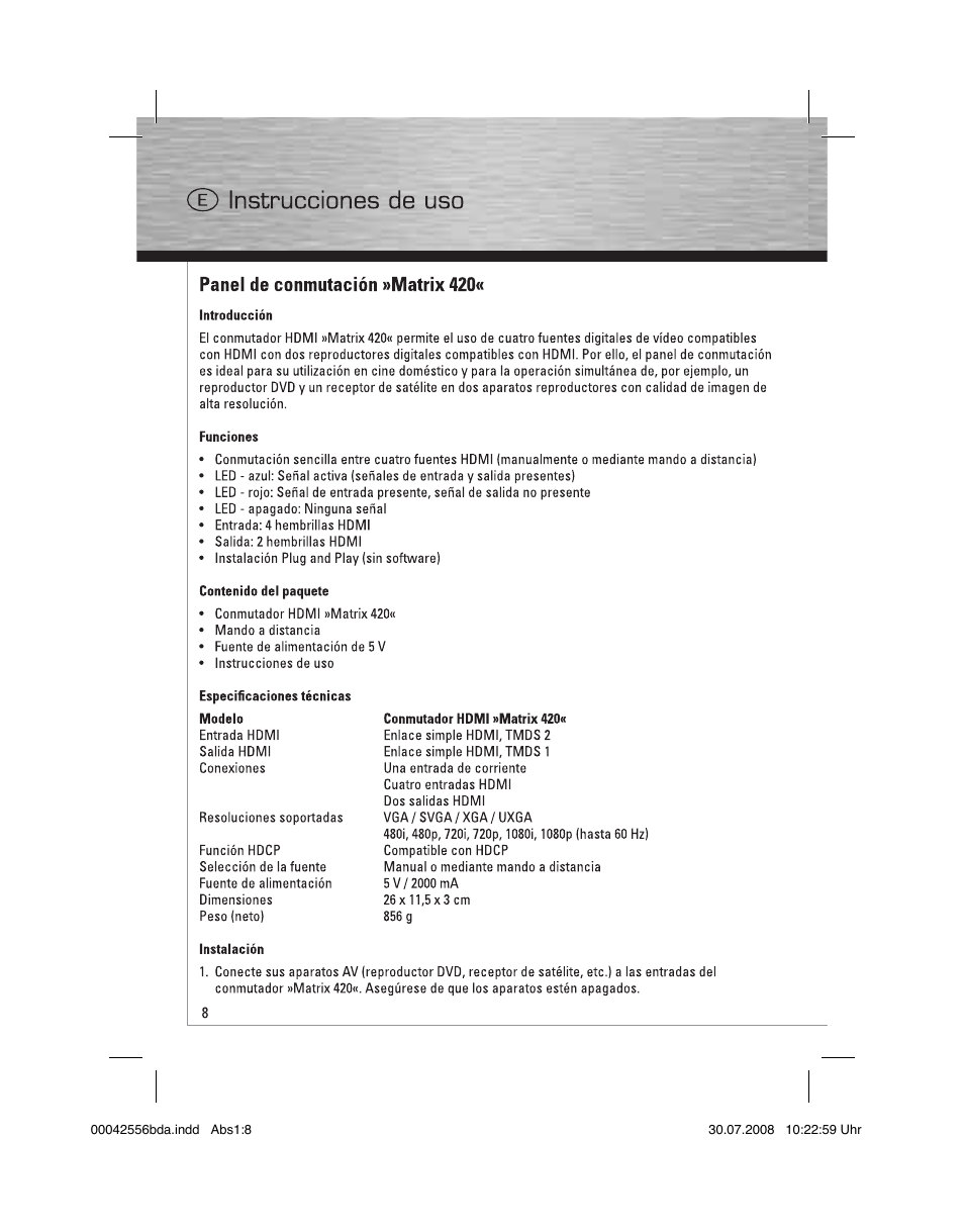 Hama HDMI Matrix Switcher 4x2 User Manual | Page 9 / 36