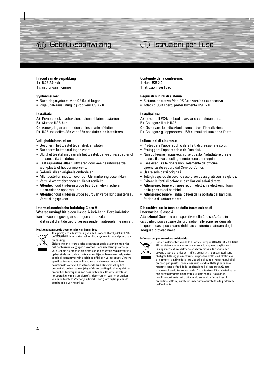 Ogebruiksaanwijzing i istruzioni per l‘uso | Hama USB 2.0 Hub 1:3 User Manual | Page 7 / 14