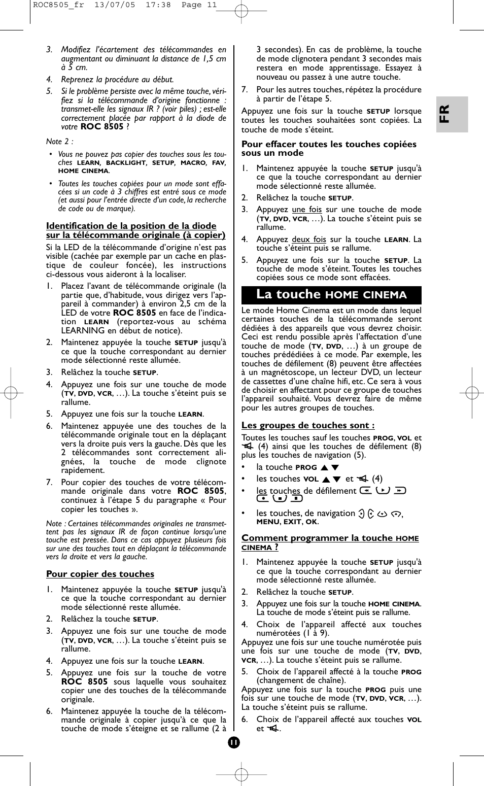 La touche, Home cinema | Hama ROC8505 User Manual | Page 16 / 102