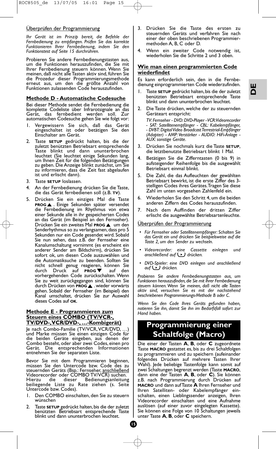 Programmierung einer schaltfolge (macro) | Hama ROC8505 User Manual | Page 20 / 102