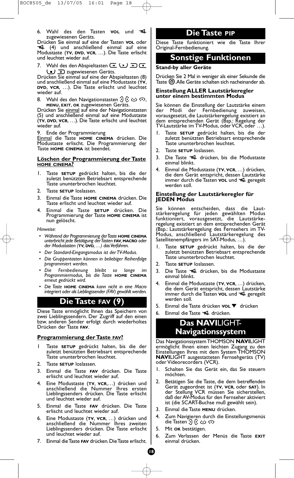 Die taste, Sonstige funktionen, Das navi light- navigationssystem | Hama ROC8505 User Manual | Page 23 / 102