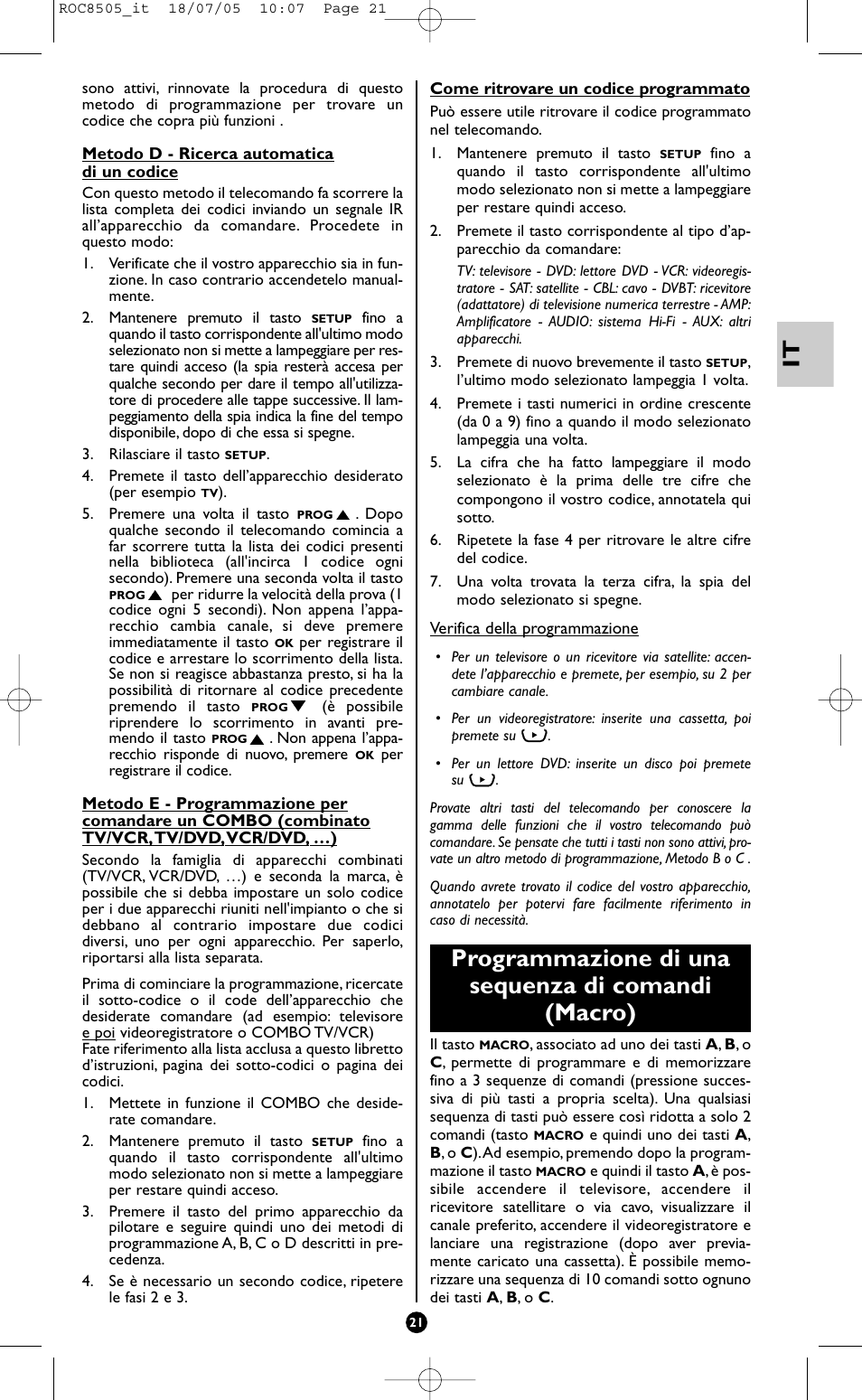 Programmazione di una sequenza di comandi (macro) | Hama ROC8505 User Manual | Page 26 / 102