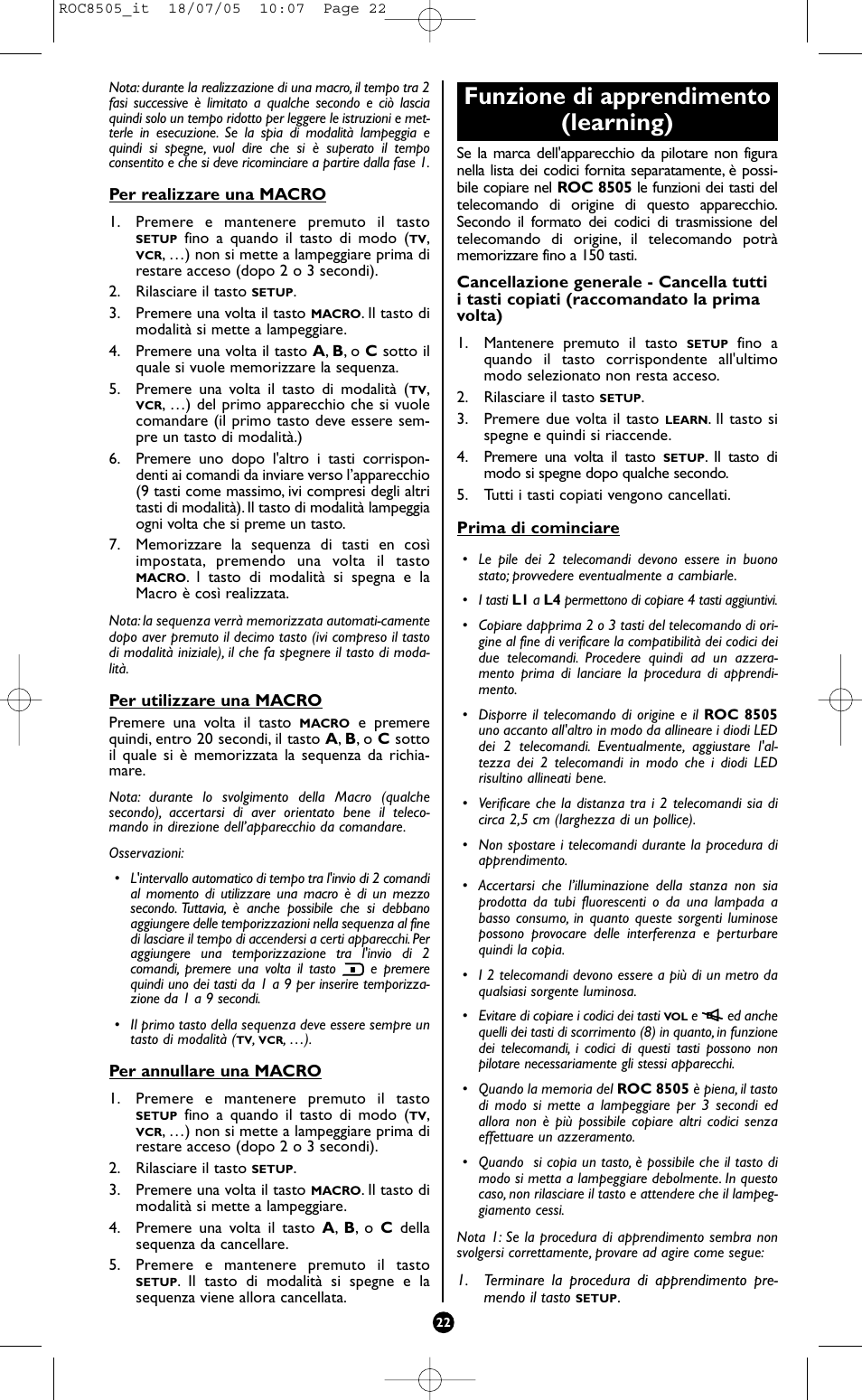 Funzione di apprendimento (learning) | Hama ROC8505 User Manual | Page 27 / 102