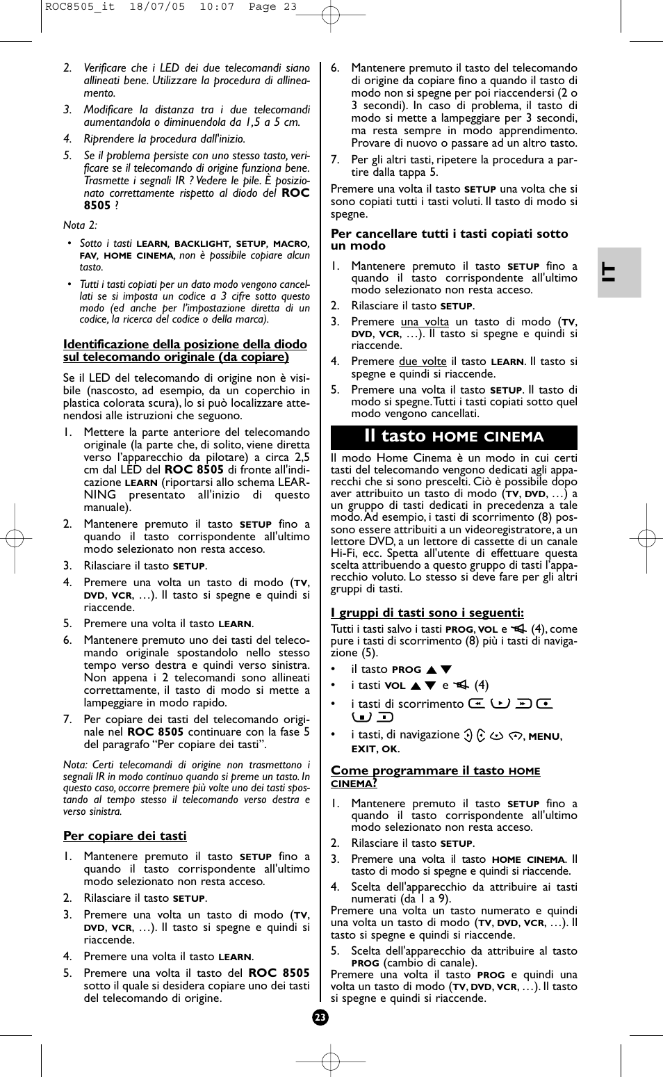 Il tasto, Home cinema | Hama ROC8505 User Manual | Page 28 / 102