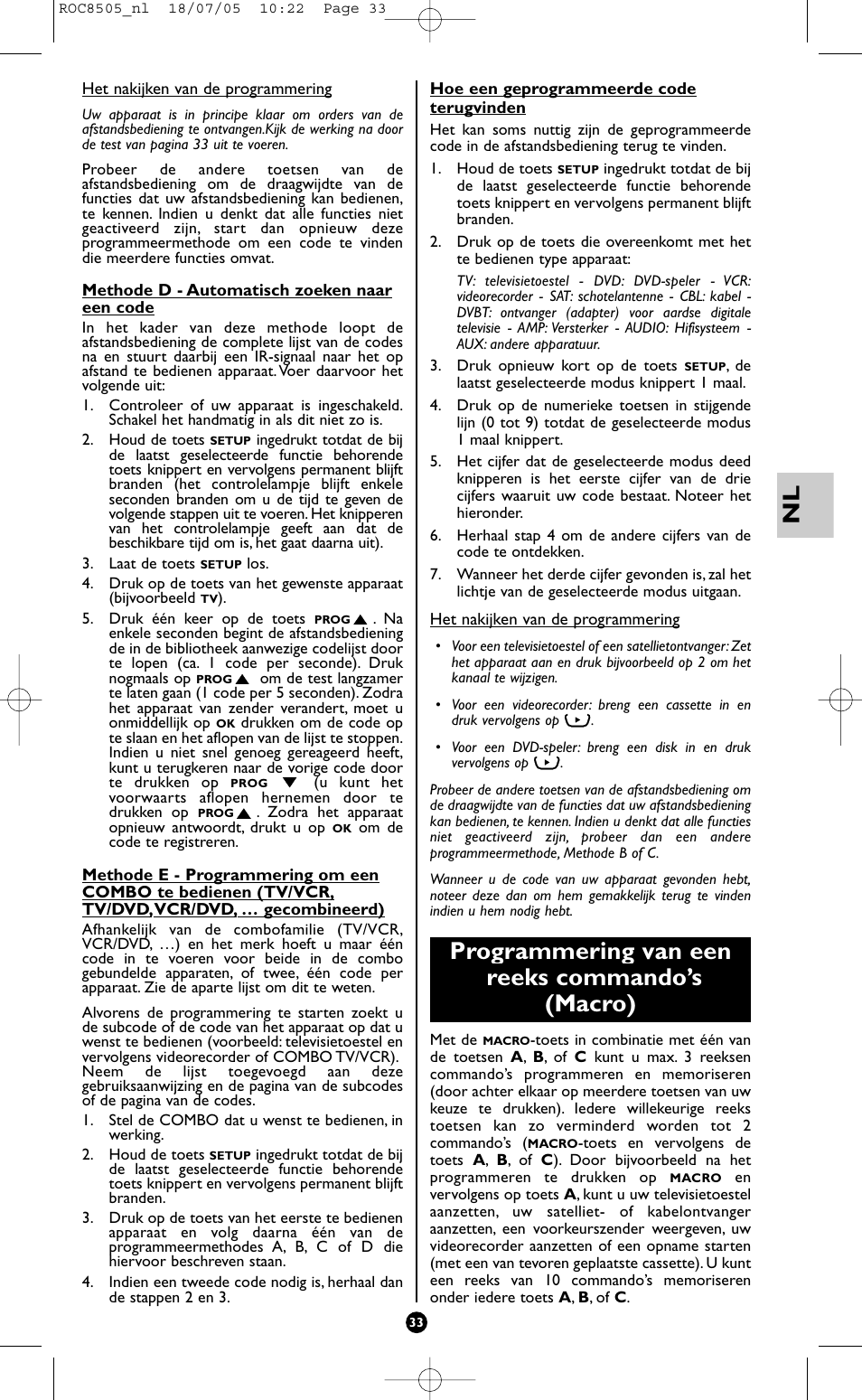 Programmering van een reeks commando’s (macro) | Hama ROC8505 User Manual | Page 38 / 102