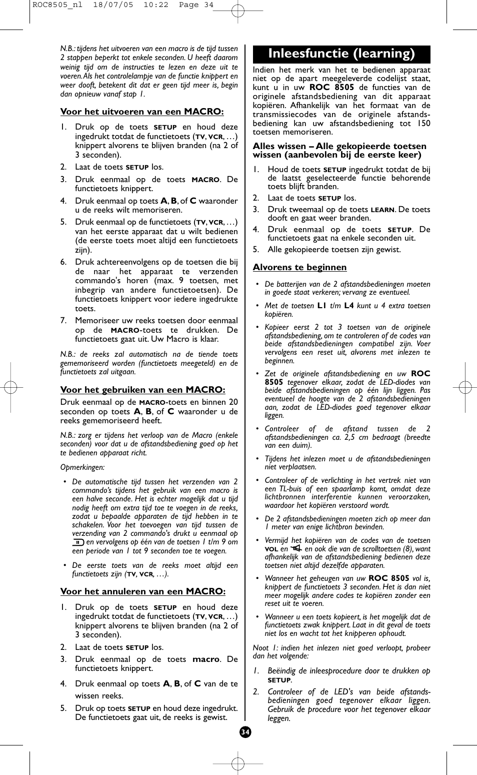 Inleesfunctie (learning) | Hama ROC8505 User Manual | Page 39 / 102
