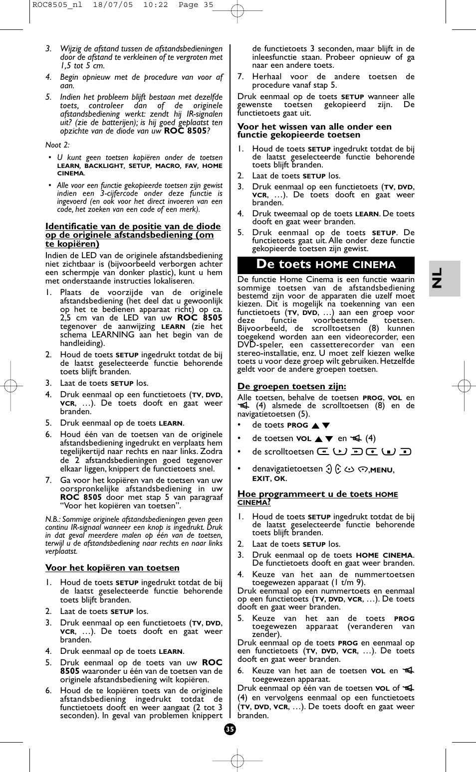 De toets, Home cinema | Hama ROC8505 User Manual | Page 40 / 102