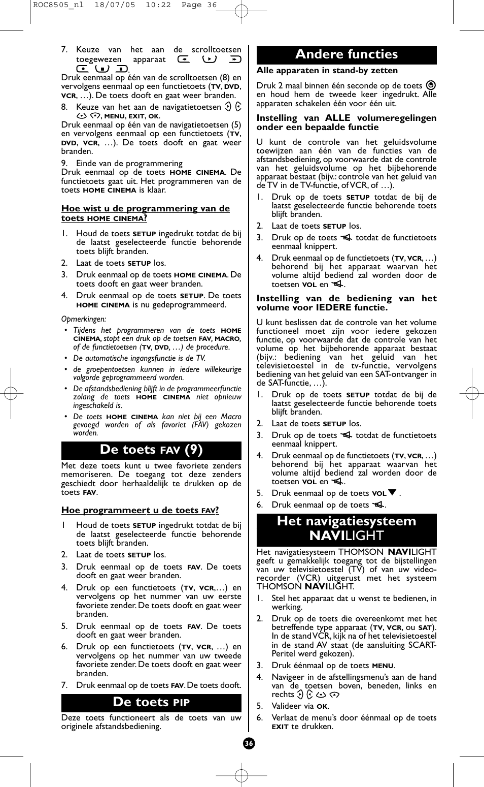 De toets, Andere functies, Het navigatiesysteem navi light | Hama ROC8505 User Manual | Page 41 / 102