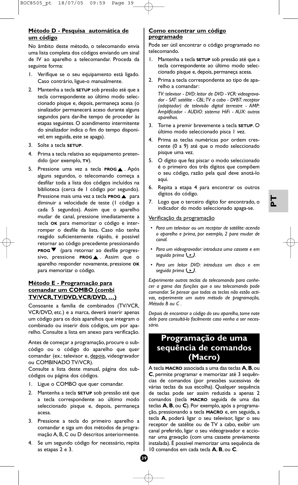 Programação de uma sequência de comandos (macro) | Hama ROC8505 User Manual | Page 44 / 102
