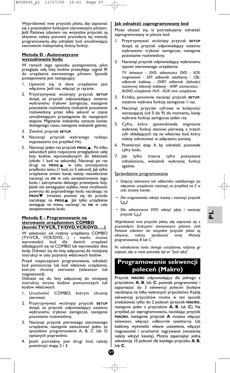 Programowanie sekwencji poleceń (makro) | Hama ROC8505 User Manual | Page 62 / 102