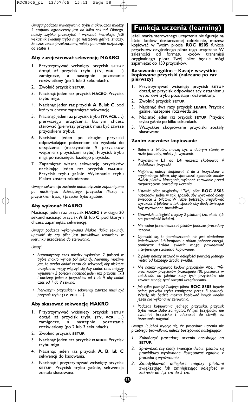 Funkcja uczenia (learning) | Hama ROC8505 User Manual | Page 63 / 102