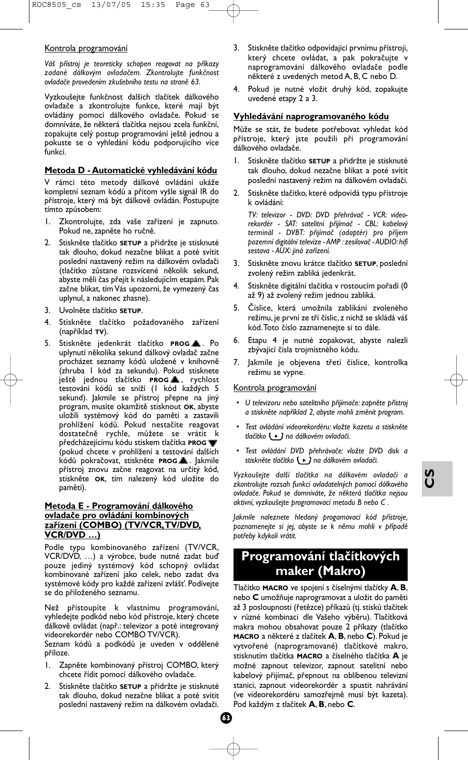 Programování tlačítkových maker (makro) | Hama ROC8505 User Manual | Page 68 / 102