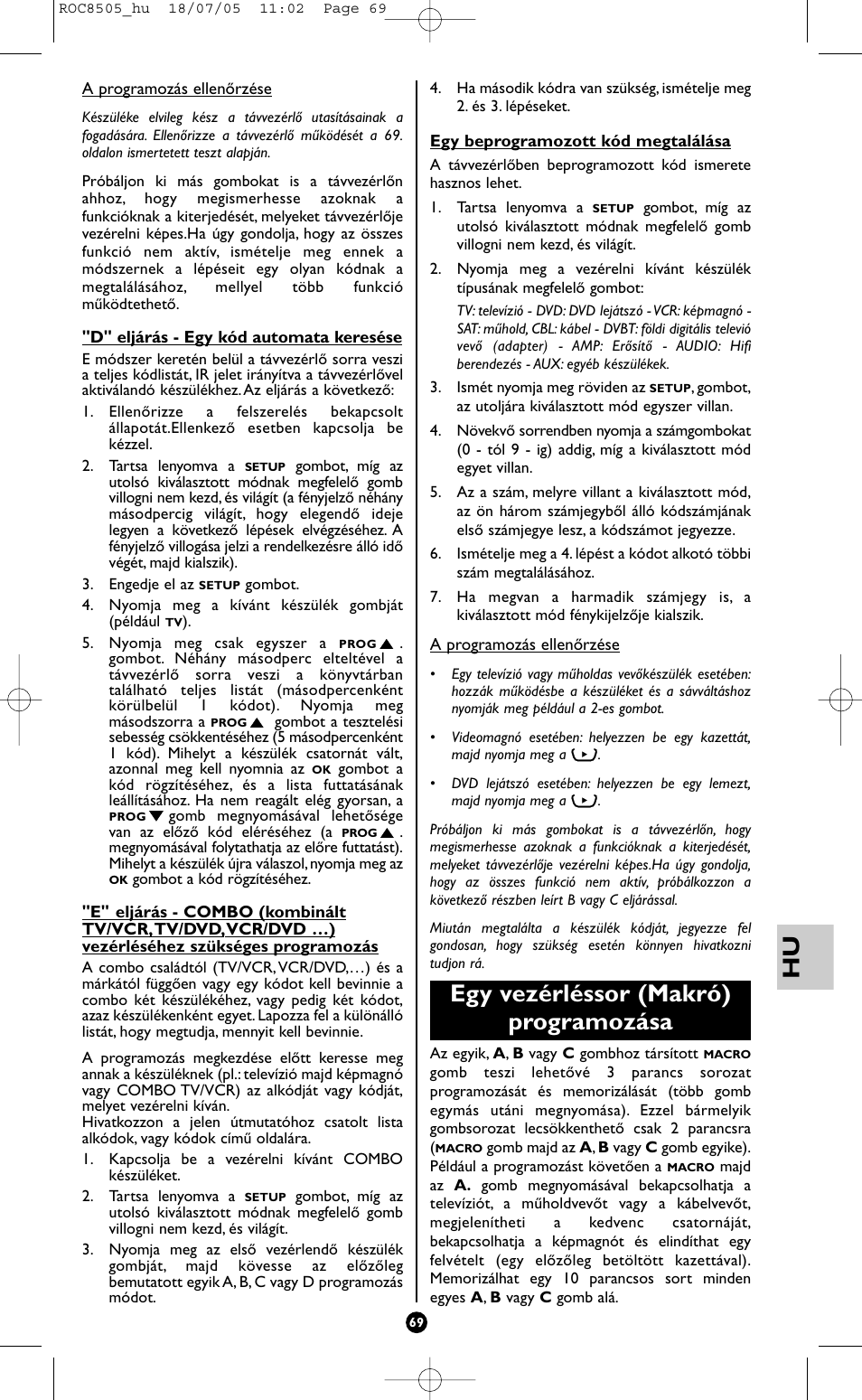 Egy vezérléssor (makró) programozása | Hama ROC8505 User Manual | Page 74 / 102