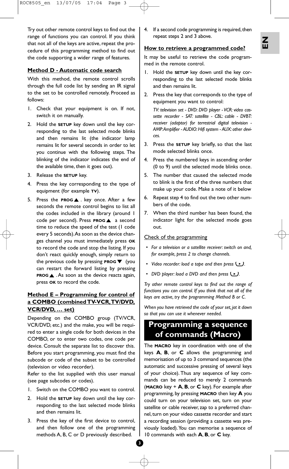 Programming a sequence of commands (macro) | Hama ROC8505 User Manual | Page 8 / 102
