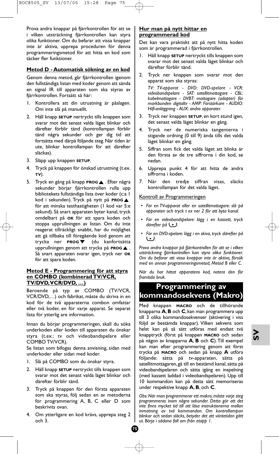 Programmering av kommandosekvens (makro) | Hama ROC8505 User Manual | Page 80 / 102
