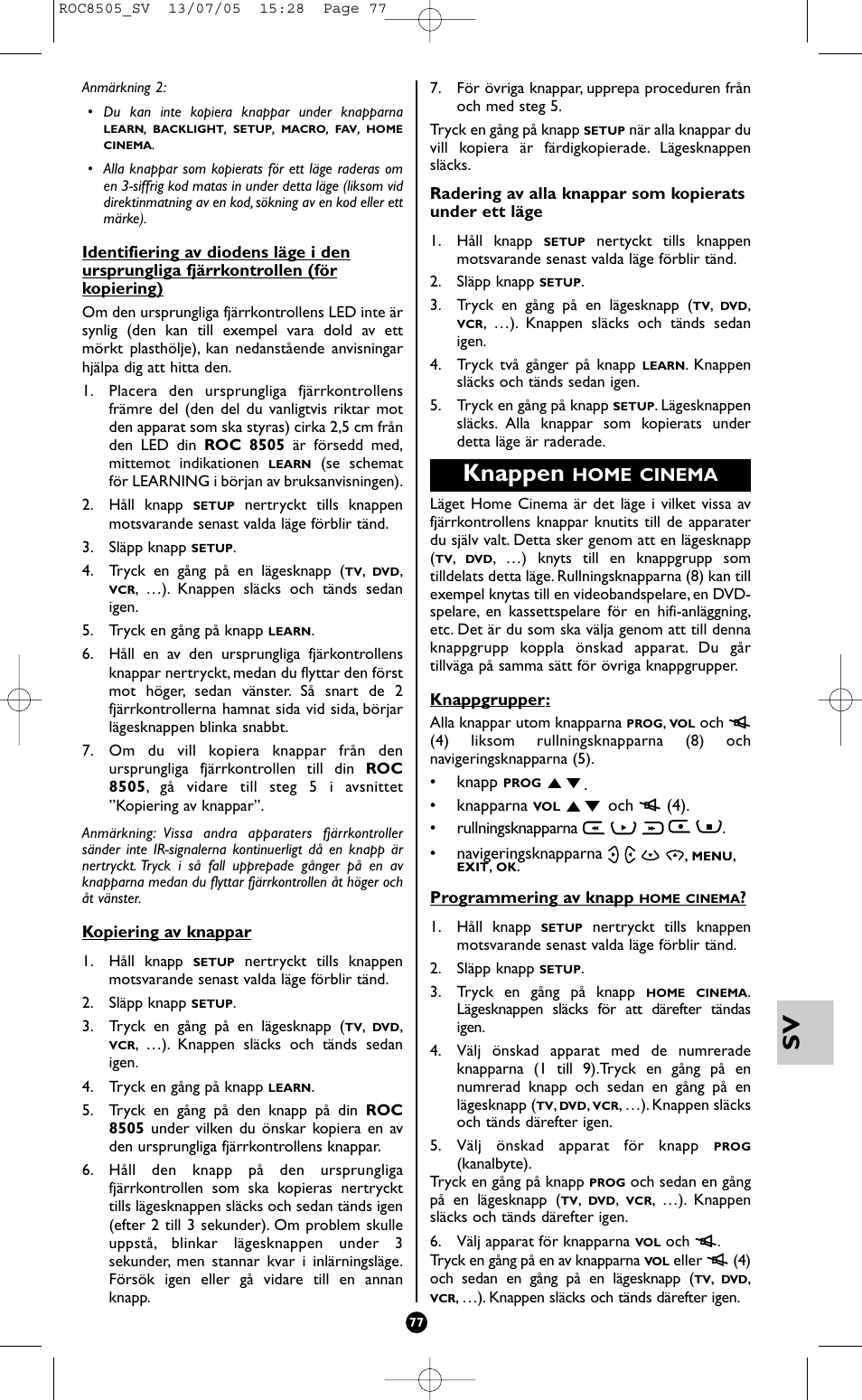 Knappen, Home cinema | Hama ROC8505 User Manual | Page 82 / 102