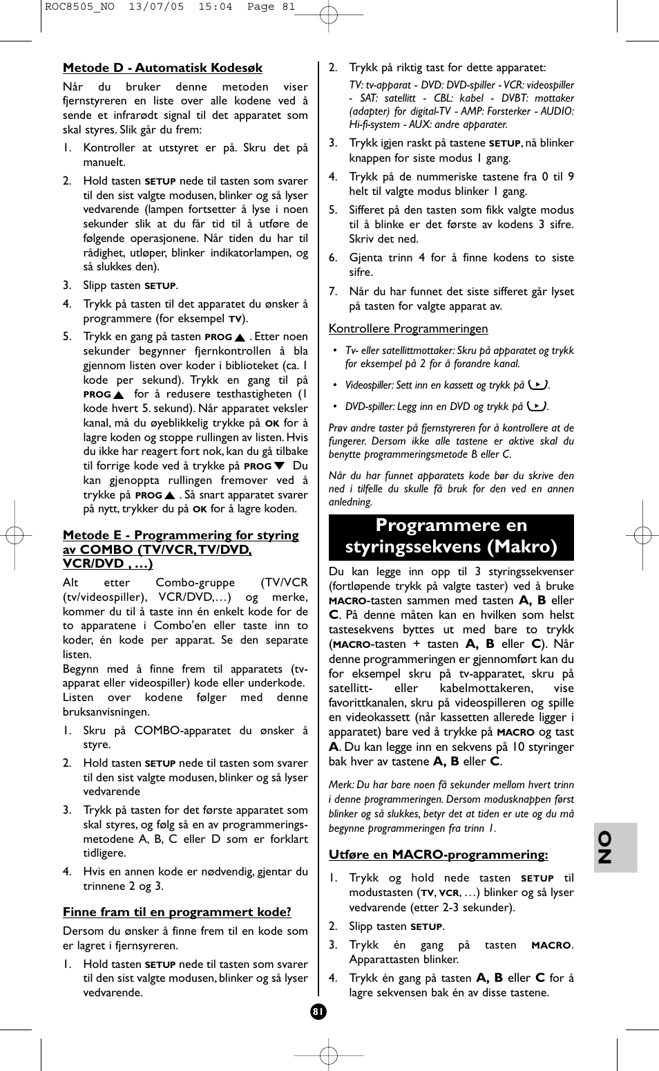 Programmere en styringssekvens (makro) | Hama ROC8505 User Manual | Page 86 / 102