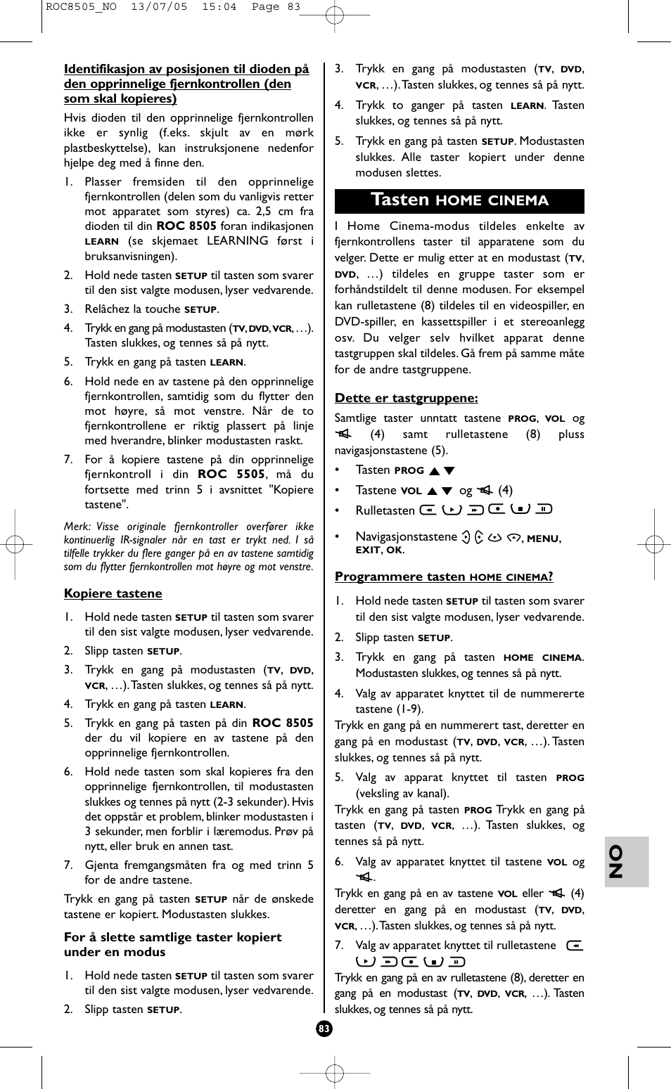 Tasten, Home cinema | Hama ROC8505 User Manual | Page 88 / 102