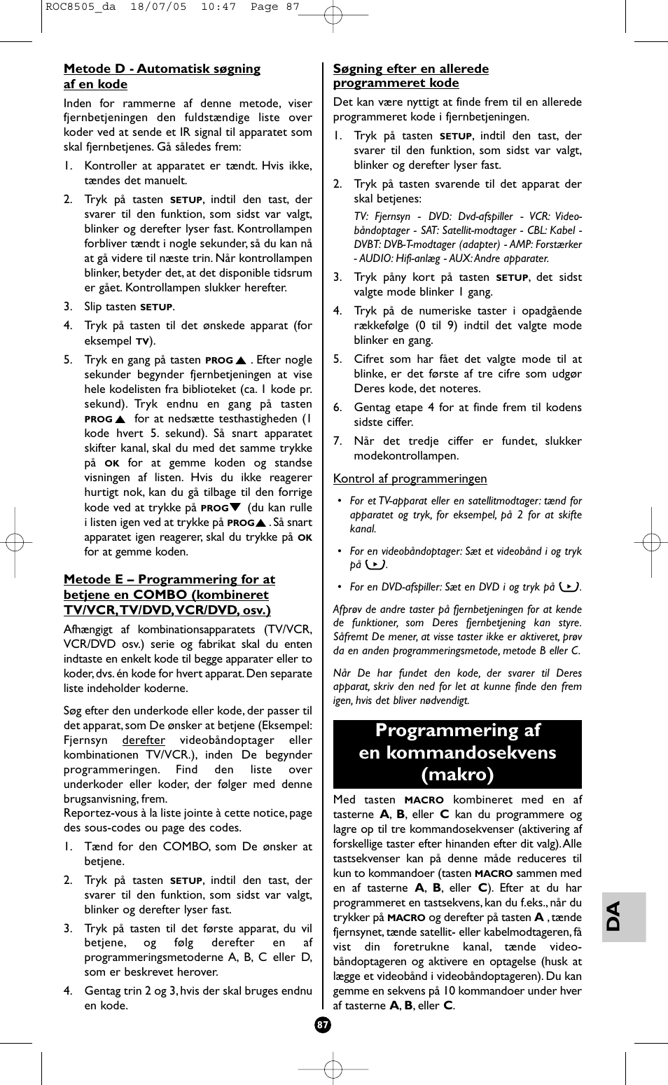 Programmering af en kommandosekvens (makro) | Hama ROC8505 User Manual | Page 92 / 102