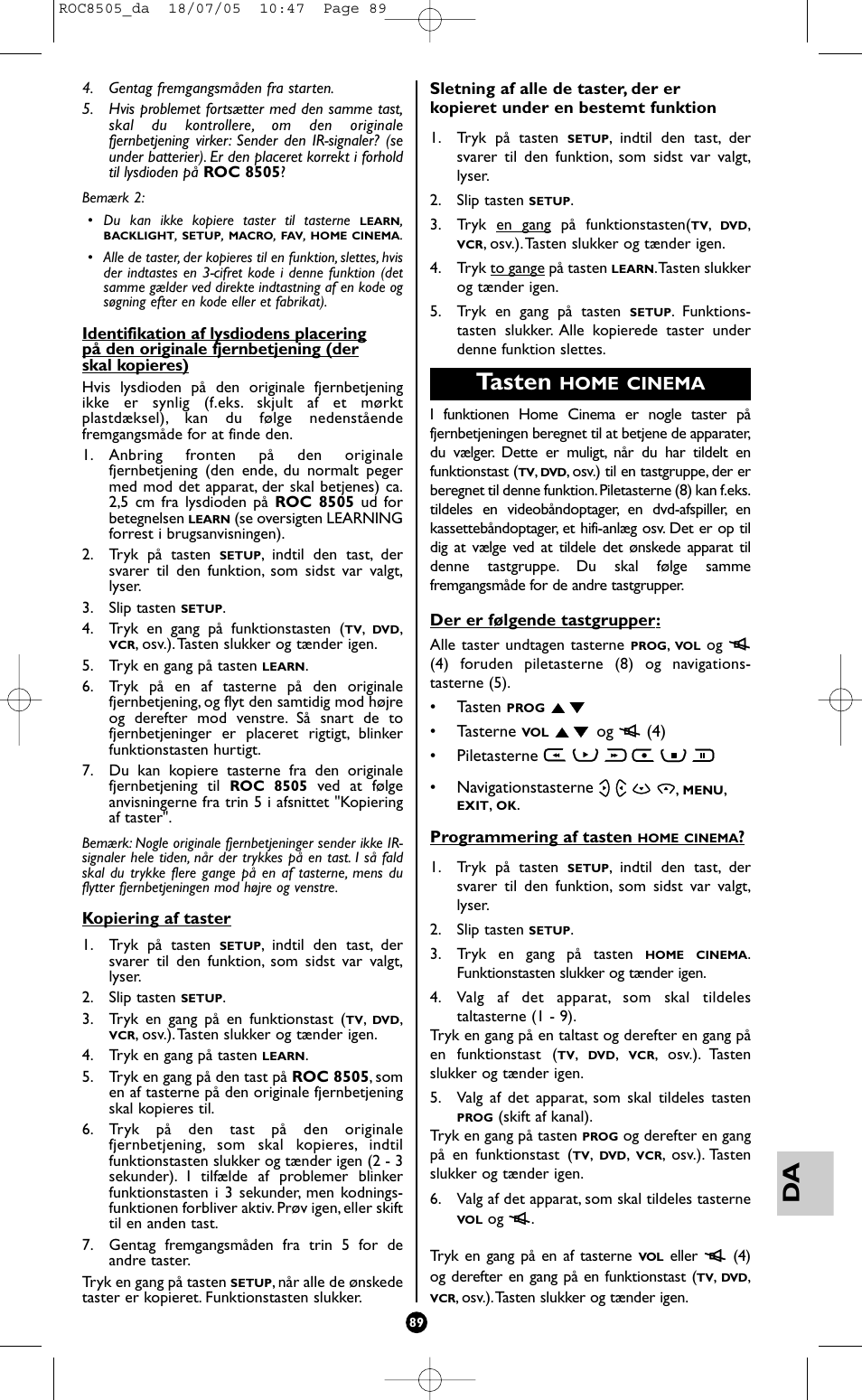 Tasten, Home cinema | Hama ROC8505 User Manual | Page 94 / 102