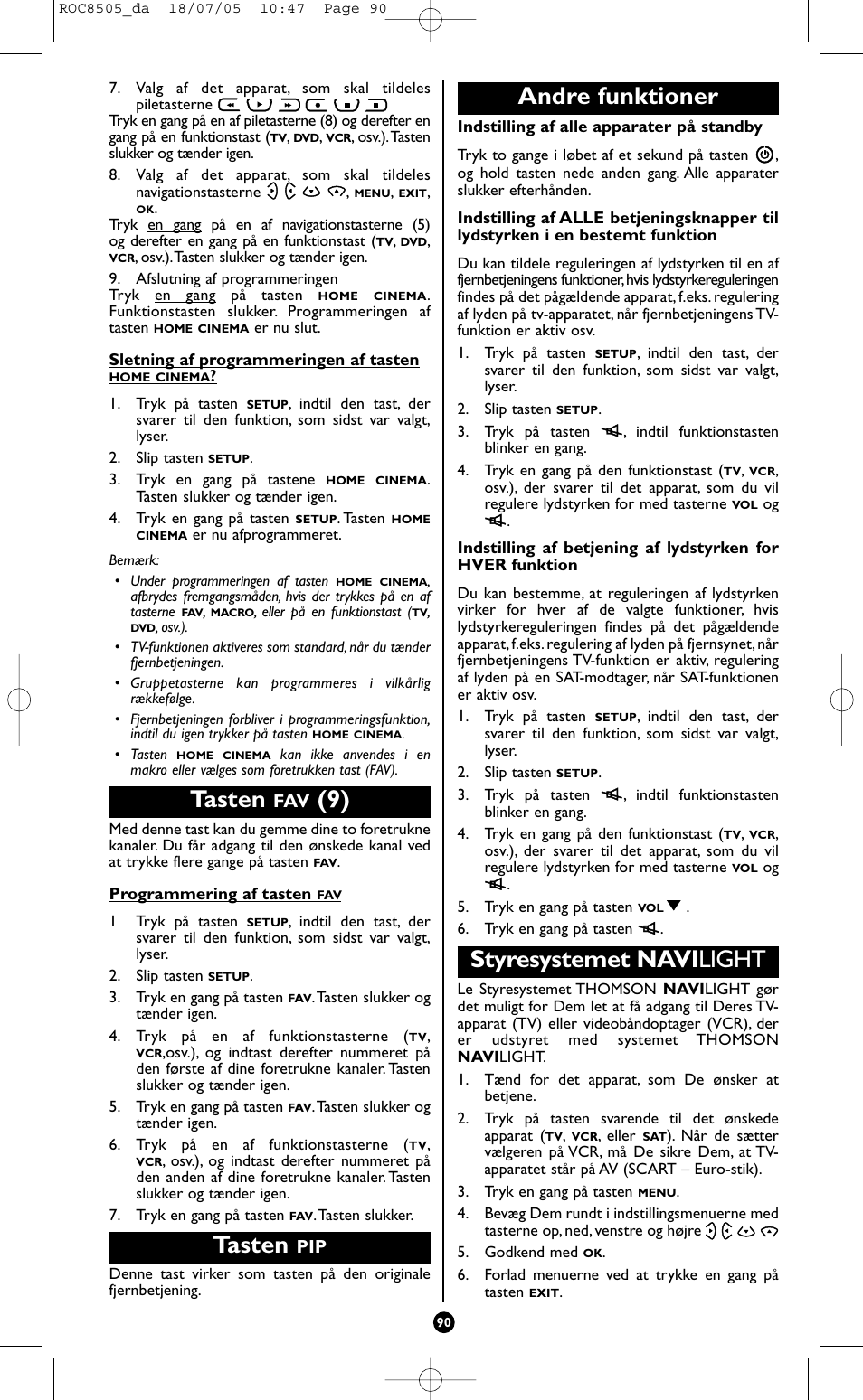 Tasten, Andre funktioner, Styresystemet navi light | Hama ROC8505 User Manual | Page 95 / 102