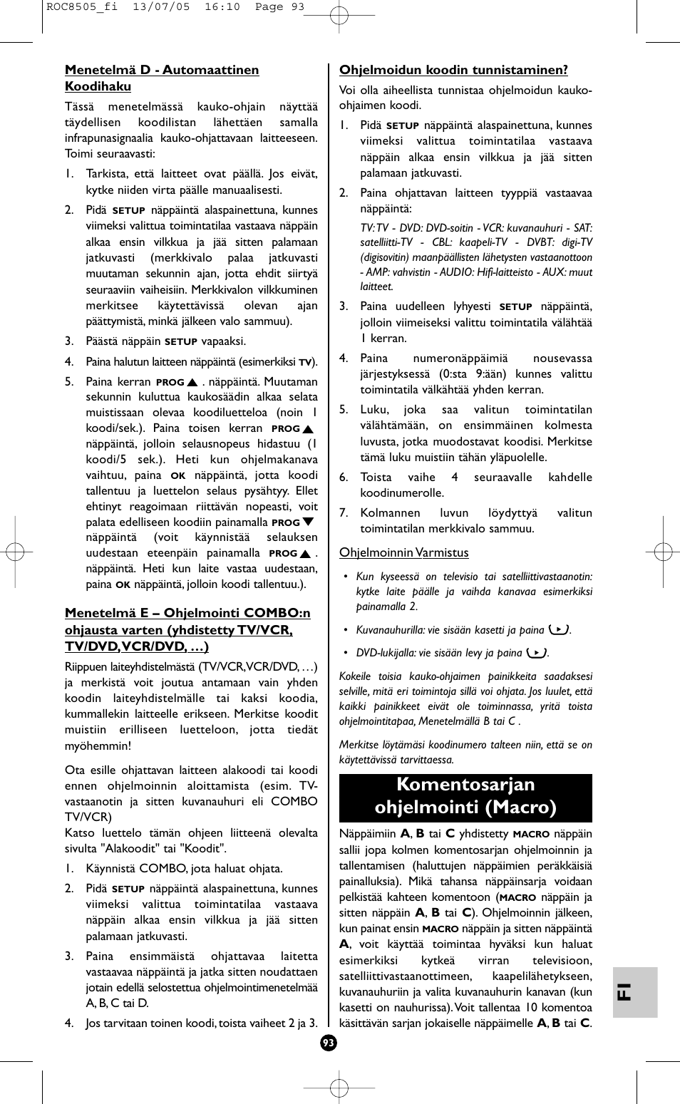 Komentosarjan ohjelmointi (macro) | Hama ROC8505 User Manual | Page 98 / 102