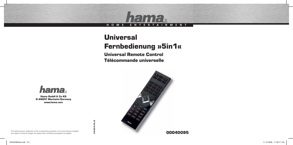 Hama Remote Control Universal 5in1 User Manual | 24 pages