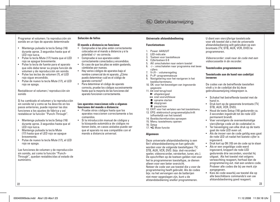O gebruiksanwijzing | Hama Remote Control Universal 5in1 User Manual | Page 12 / 24