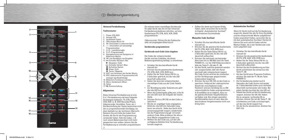 D bedienungsanleitung | Hama Remote Control Universal 5in1 User Manual | Page 2 / 24