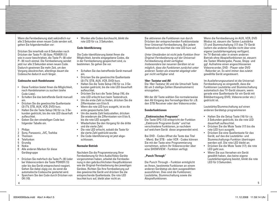 Hama Remote Control Universal 5in1 User Manual | Page 3 / 24
