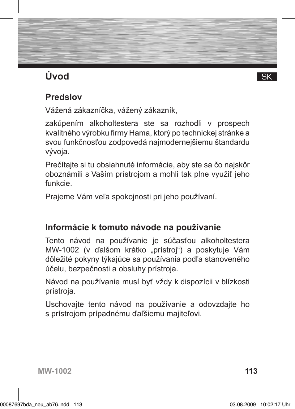 Úvod, Predslov, Informácie k tomuto návode na používanie | Hama MW1002 User Manual | Page 113 / 156