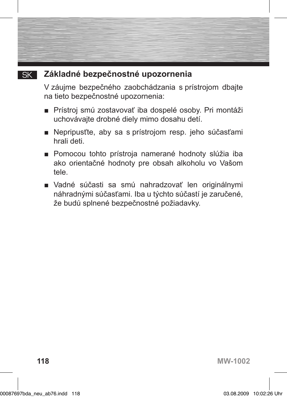 D bedienungsanleitung, Základné bezpečnostné upozornenia | Hama MW1002 User Manual | Page 118 / 156