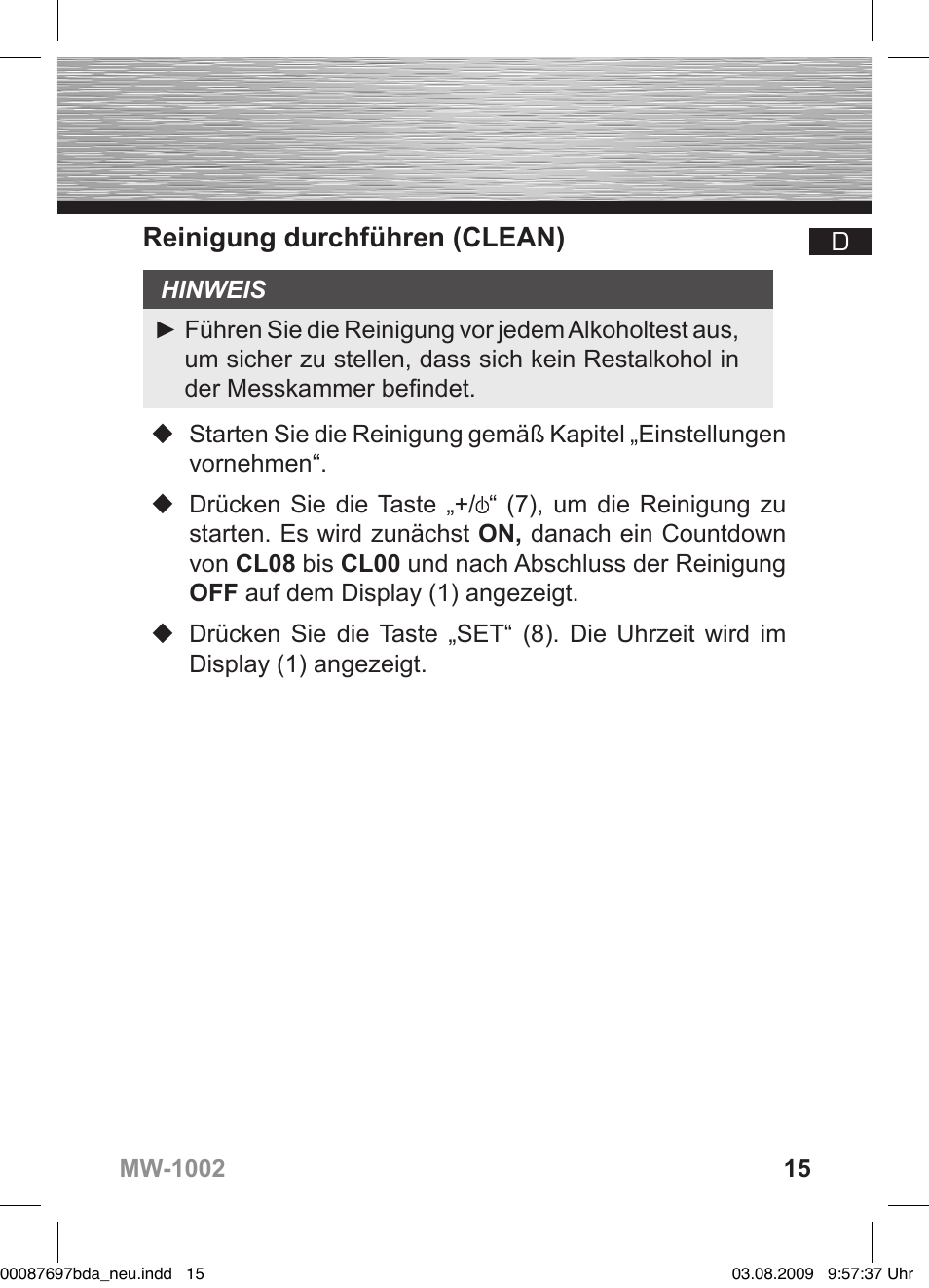 Reinigung durchführen (clean) | Hama MW1002 User Manual | Page 15 / 156