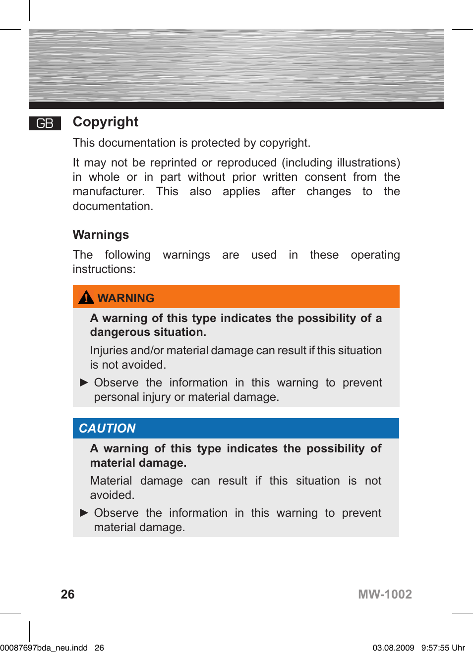 Copyright | Hama MW1002 User Manual | Page 26 / 156