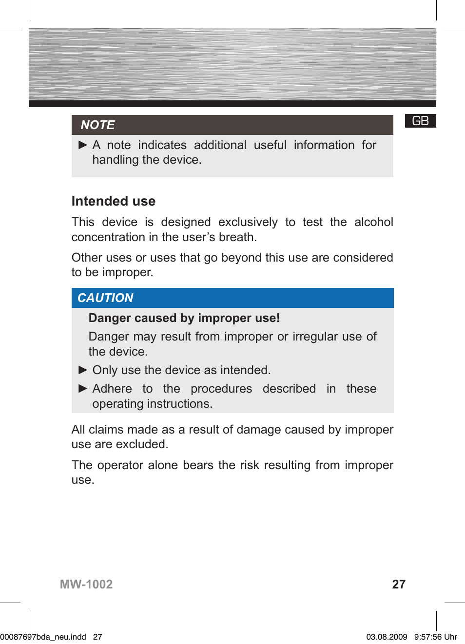 Intended use | Hama MW1002 User Manual | Page 27 / 156