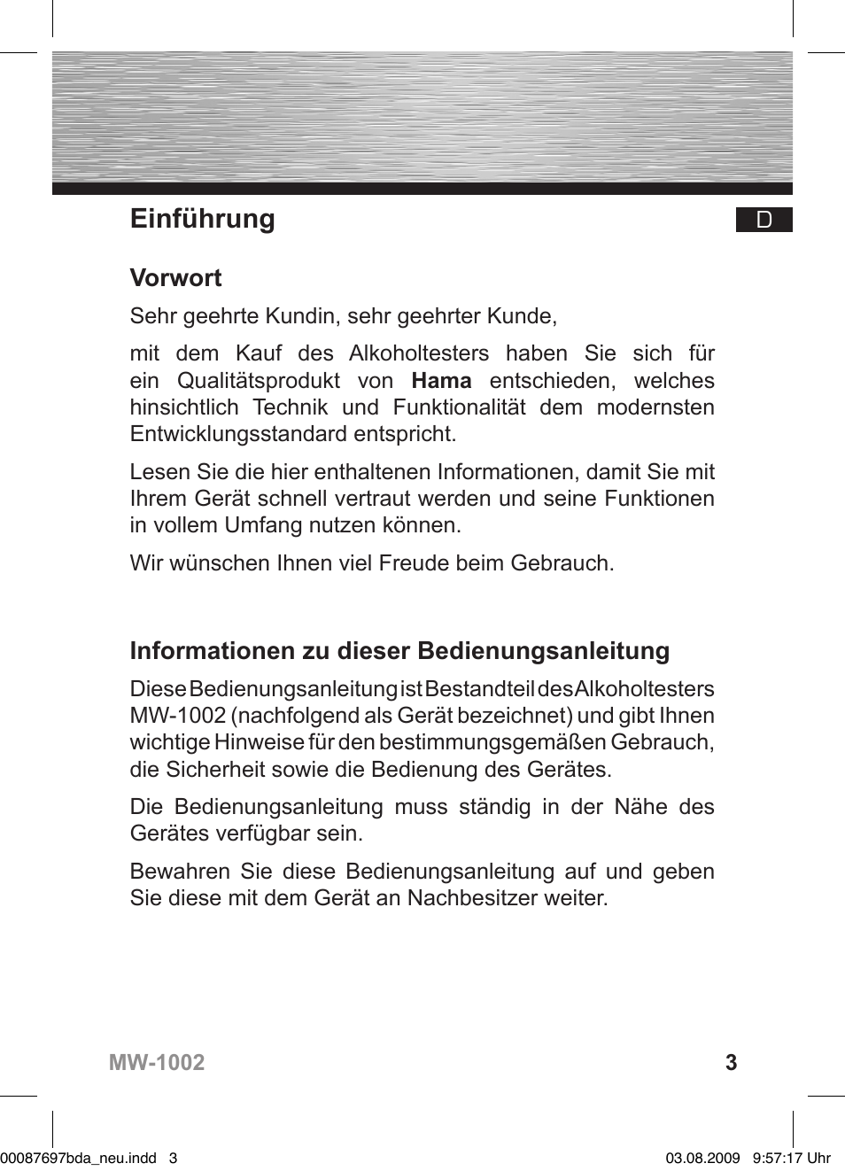 Einführung, Vorwort, Informationen zu dieser bedienungsanleitung | Hama MW1002 User Manual | Page 3 / 156