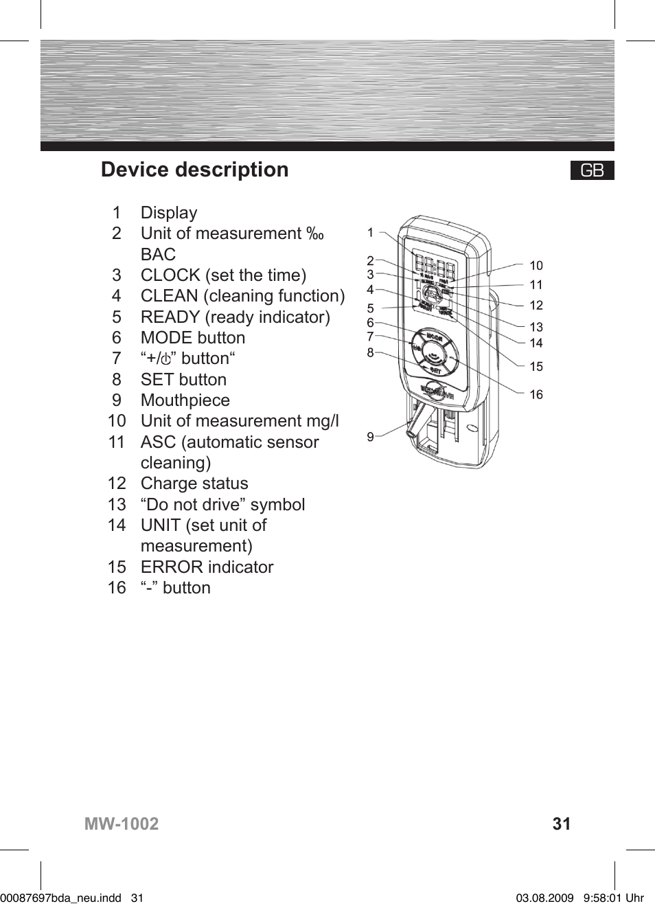 Device description | Hama MW1002 User Manual | Page 31 / 156