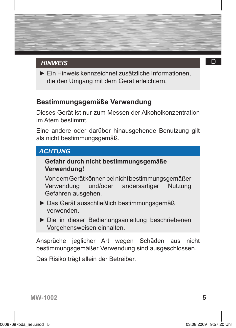 Bestimmungsgemäße verwendung | Hama MW1002 User Manual | Page 5 / 156