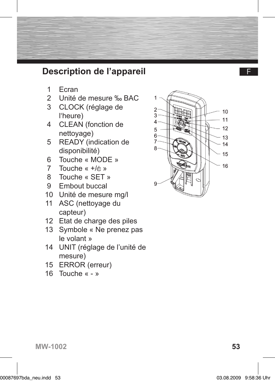 Description de l’appareil | Hama MW1002 User Manual | Page 53 / 156