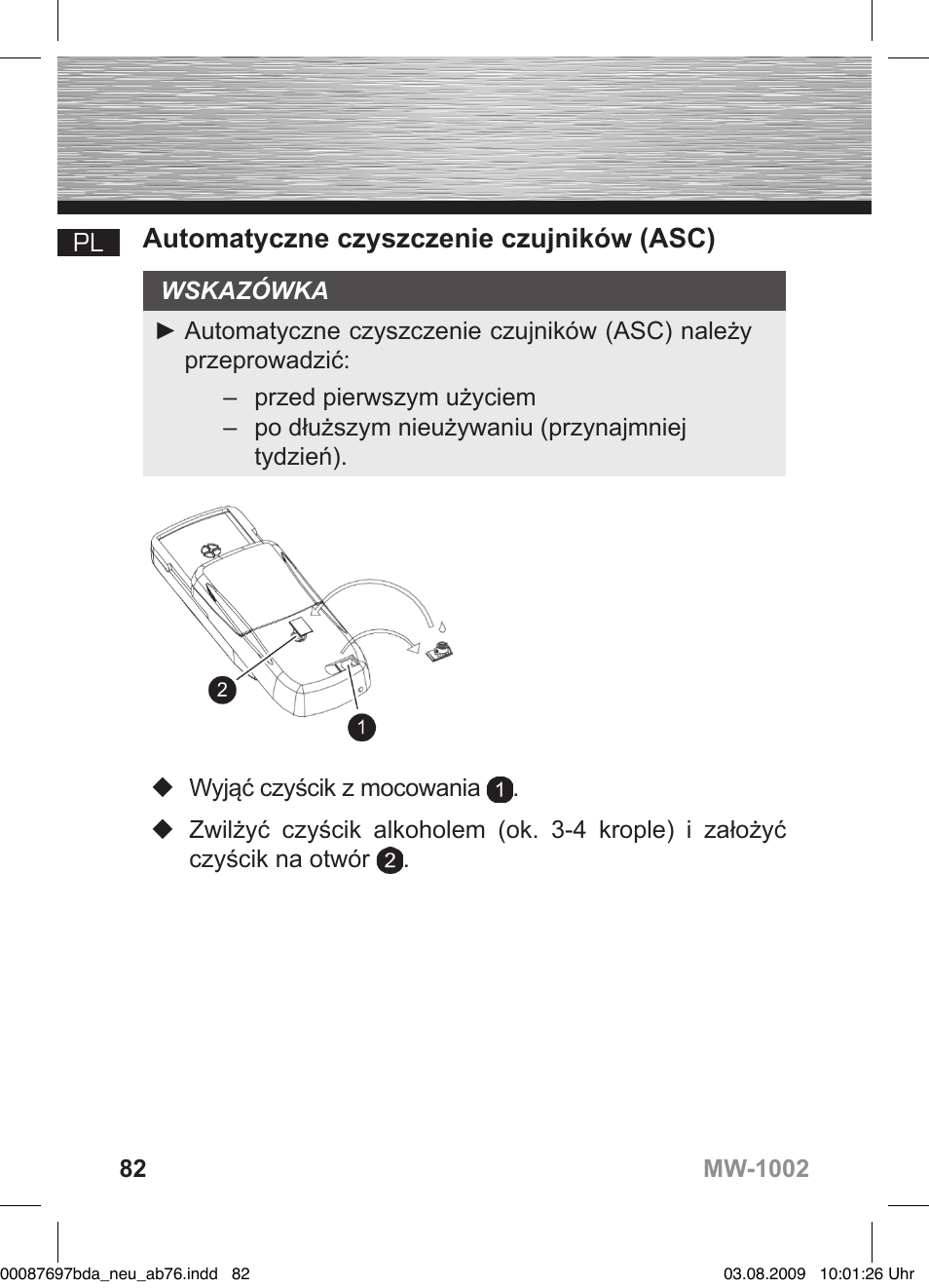 D bedienungsanleitung, Automatyczne czyszczenie czujników (asc) | Hama MW1002 User Manual | Page 82 / 156