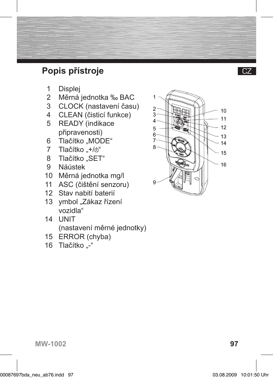 Popis přístroje | Hama MW1002 User Manual | Page 97 / 156