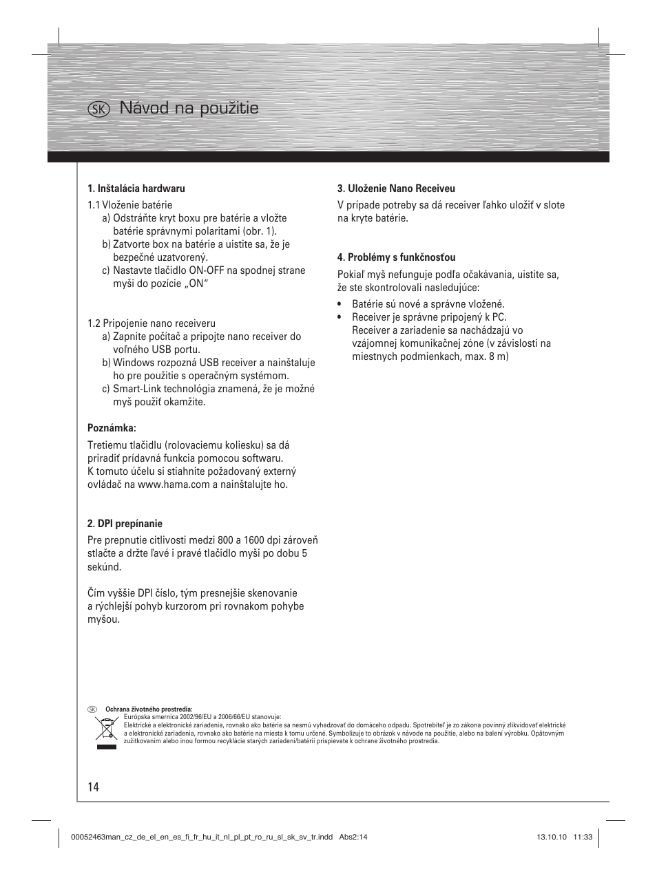 Vnávod na použitie | Hama M640 User Manual | Page 17 / 21