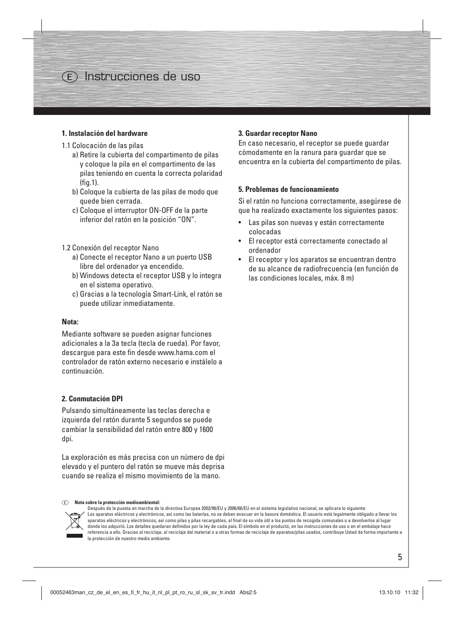 E instrucciones de uso | Hama M640 User Manual | Page 8 / 21
